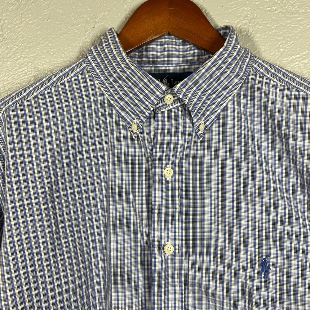 Polo Ralph Lauren Yarmouth Shirt Mens 16.5 32/33 Blue White Plaid Cotton L/S